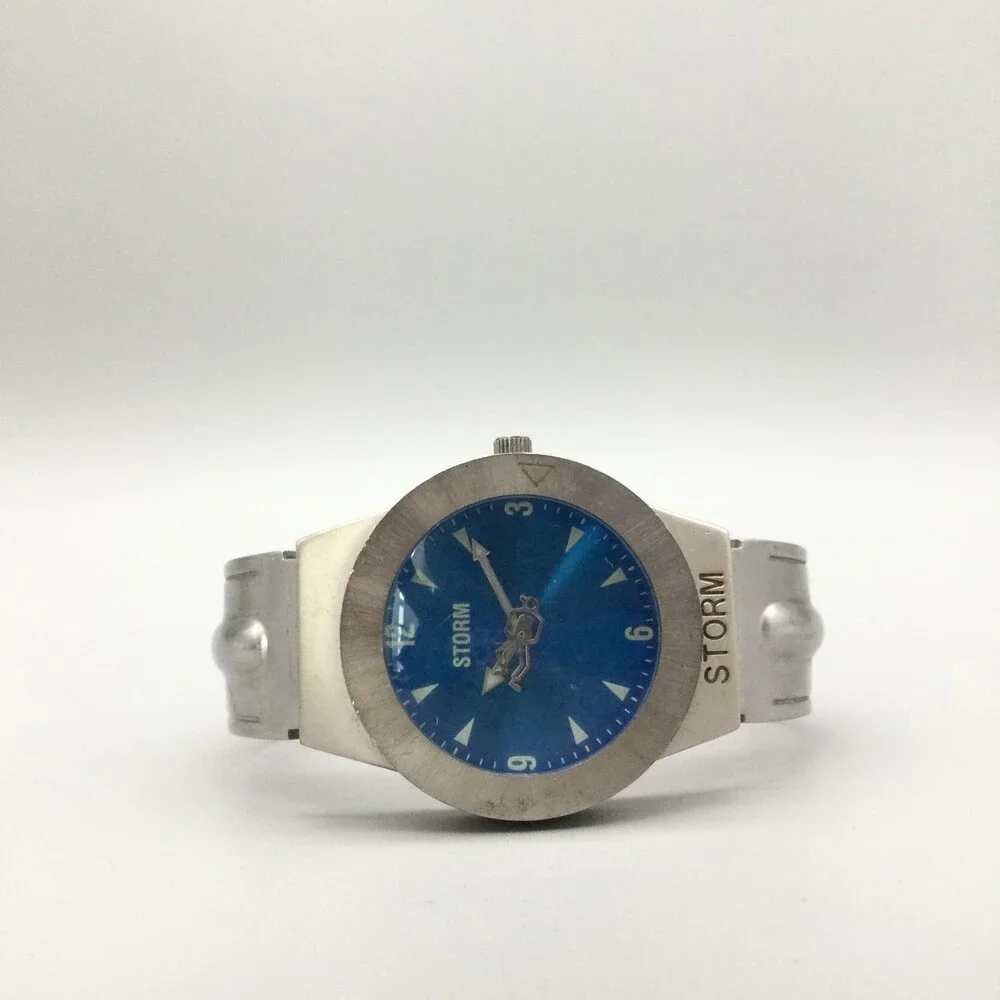 Vintage Storm Iceberg Men Watch 36mm Blue Dial Silver Tone 137497 New Battery 7" - Picture 4 of 15